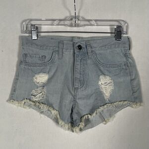 Vans Denim Jean Shorts Stretch Cheeky Womens Size 3 Blue Boyfriend Check Light